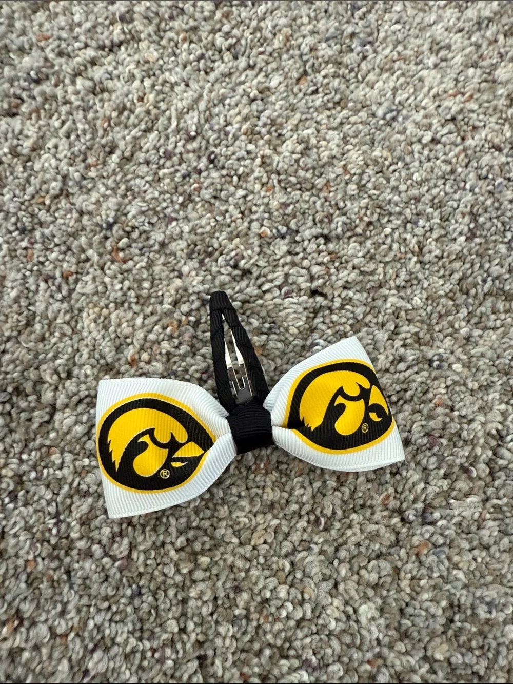 Iowa Hawkeye Kids White and Yellow Bow Herky Hair Barrett Clips bundle of 2